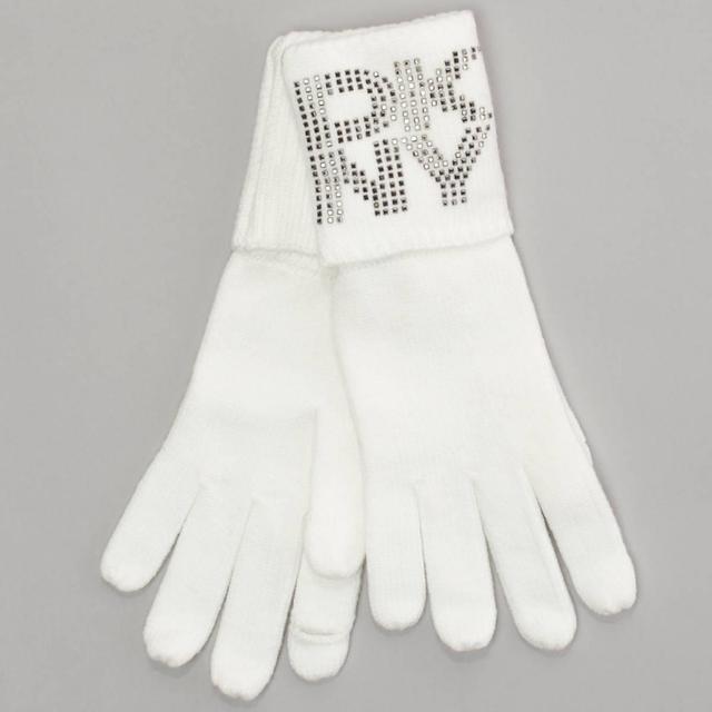 Womens DKNY Rhinestone Studded Knit Logo Gloves