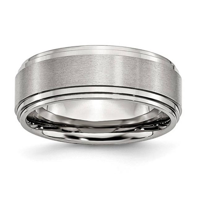 Mens Gentlemen's Classics(tm) Silver Ridged Edge 8mm Wedding Band