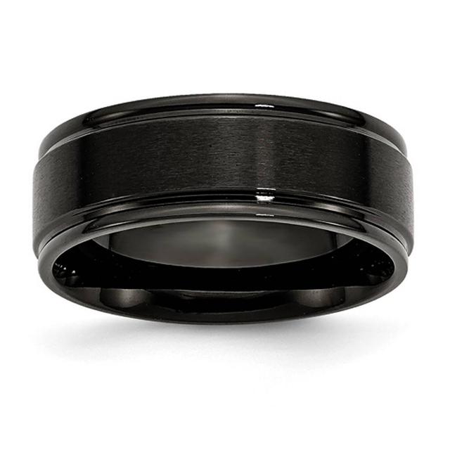 Mens Gentlemen's Classics(tm) 8mm Black Plated & Brushed Flat Band