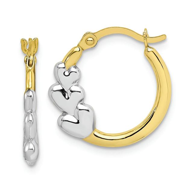 Gold Classics(tm) 10kt. &. Rhodium & Hearts Hollow Hoop Earrings