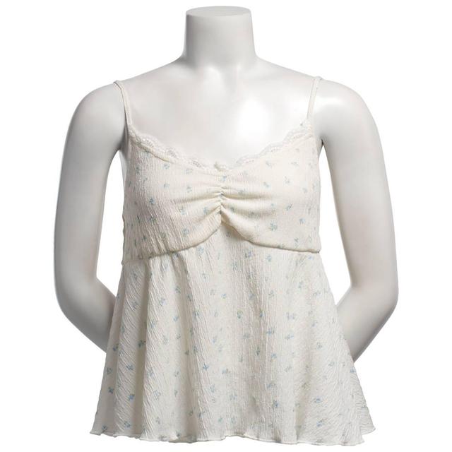 Juniors Pink Rose Crinkle Knit Baby Doll Floral Tank Top