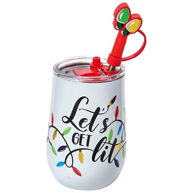 Gourmet Home Stainless Steel Lit Holiday Wine Tumbler with Straw