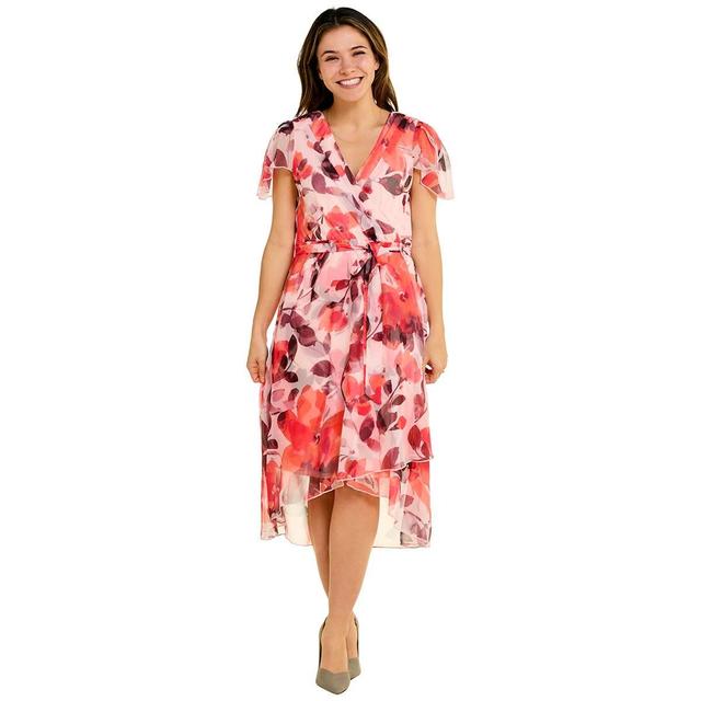 Plus Size Ellen Weaver Chiffon Floral High Low Dress- Painterly