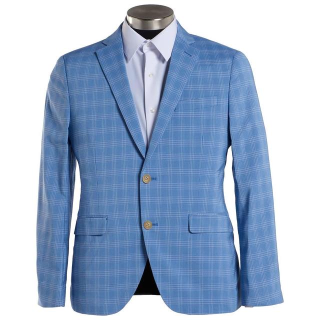 Mens Savile Row Plaid Slim Fit Suit Jacket - Lt Blue