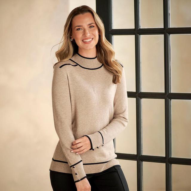 Petite Retrology Mock Neck Sweater with Piping