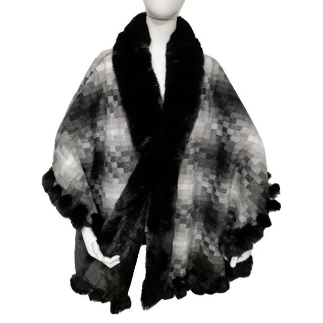 Womens Max Studio Checkered Sherpa Lined Ruana