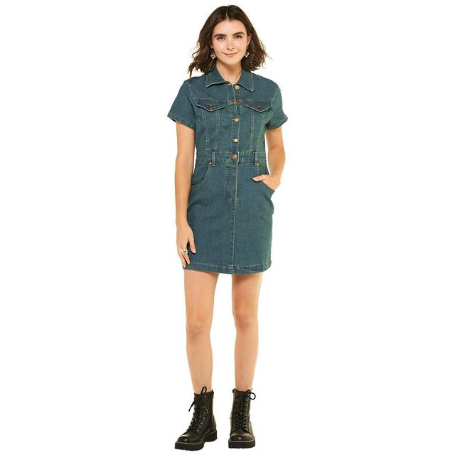 Womens Bebe Short Sleeve Denim Shirtdress
