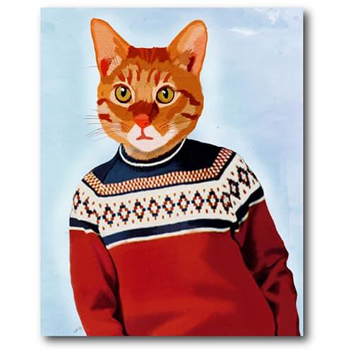 Courtside Market Cat in Ski Sweater Wall Art