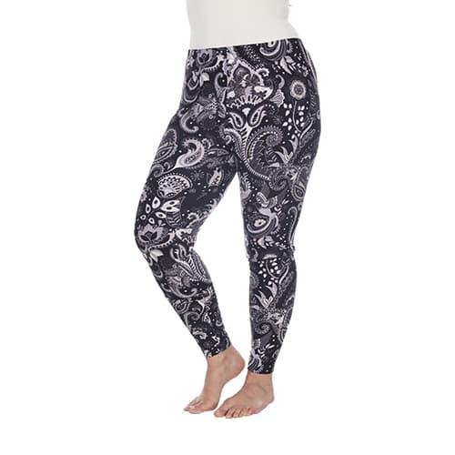 Plus Size White Mark Black & White Paisley Printed Leggings