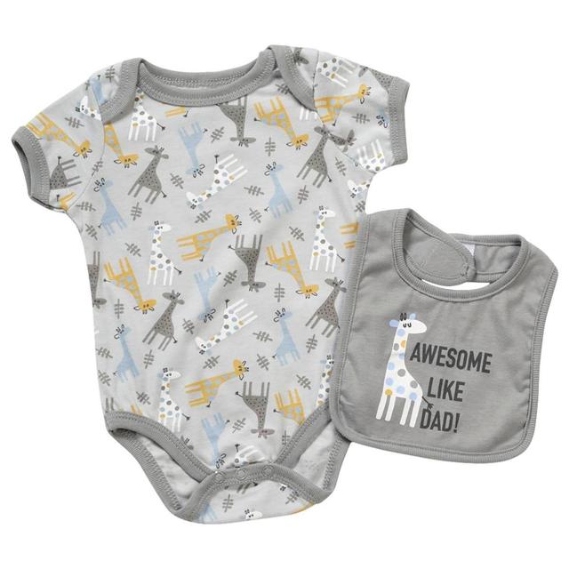 Baby Boy (NB-9M) Mini Hop Awesome Dad Giraffe Bodysuit & Bib