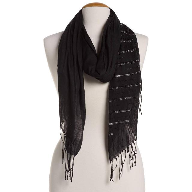 Womens Renshun Solid Bead Stripe Oblong Scarf