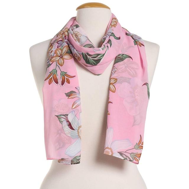 Womens Renshun Summer Floral Pearl Silky Oblong Scarf