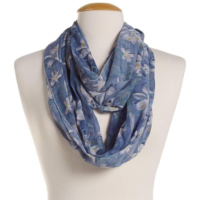 Womens Renshun 3D Floral Pearl Silky Infinty Scarf