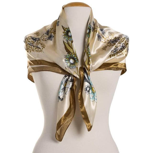 Womens Renshun 90cm Pretty Floral Silky Square Scarf