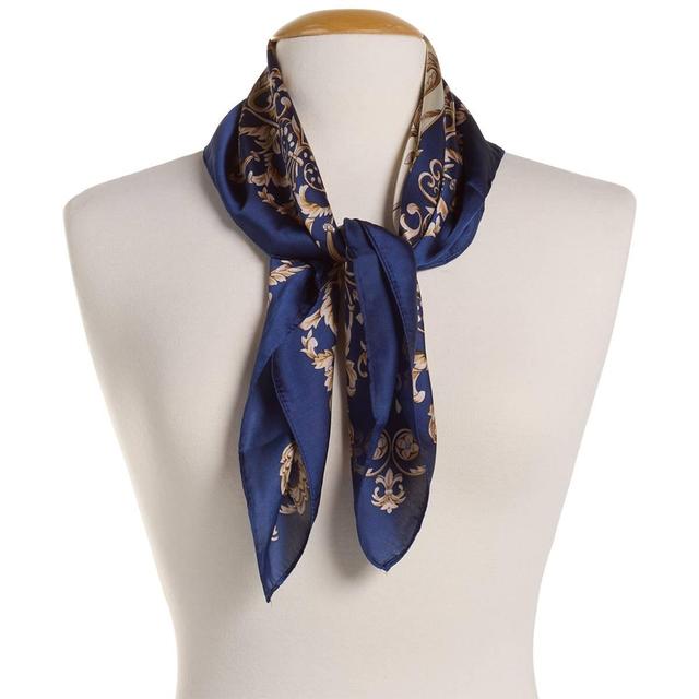 Womens Renshun Silky Floral Square Scarf - Blue