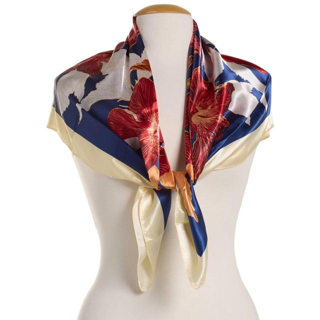 Womens Renshun Silky Roses Square Scarf