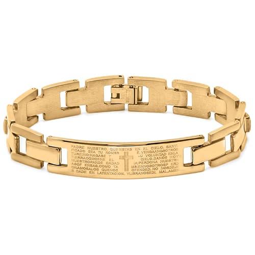 Mens Gold Plated Our Father Prayer ID Bracelet