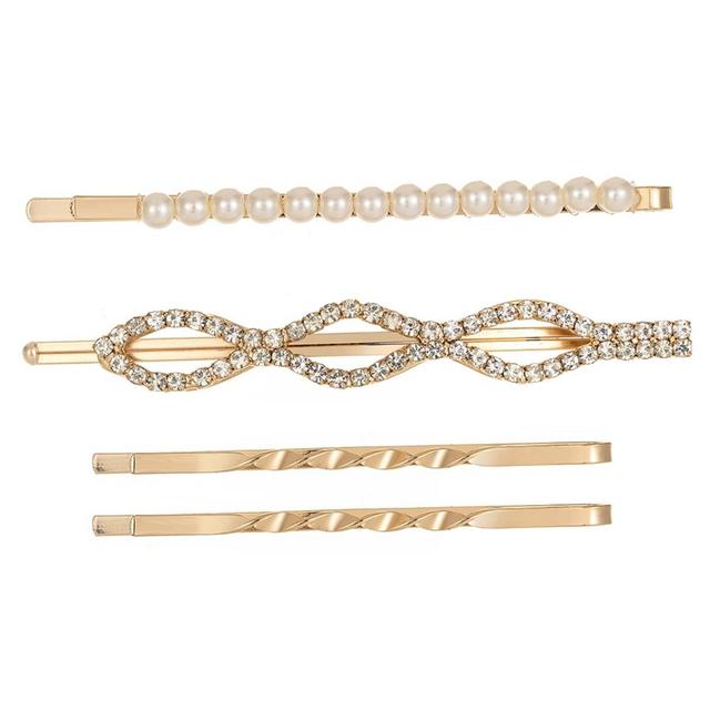 Roman Gold-Tone Wave/Pearl/CZ Hair Pins - Set of 4