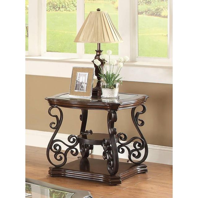 Coaster Sir Rawlinson Deep Merlot and Clear End Table