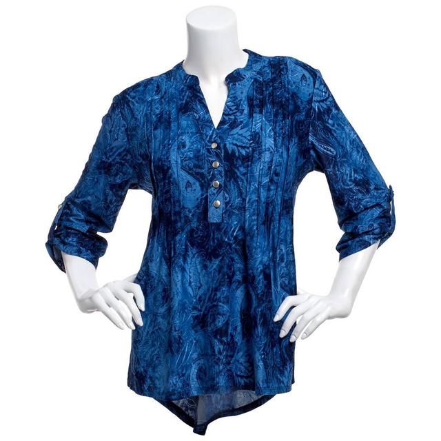 Womens Notations 3/4 Sleeve Paisley Pintuck Jacquard Blouse