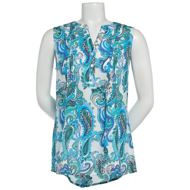 Womens Notations Sleeveless Paisley Tuwa Pleat Blouse