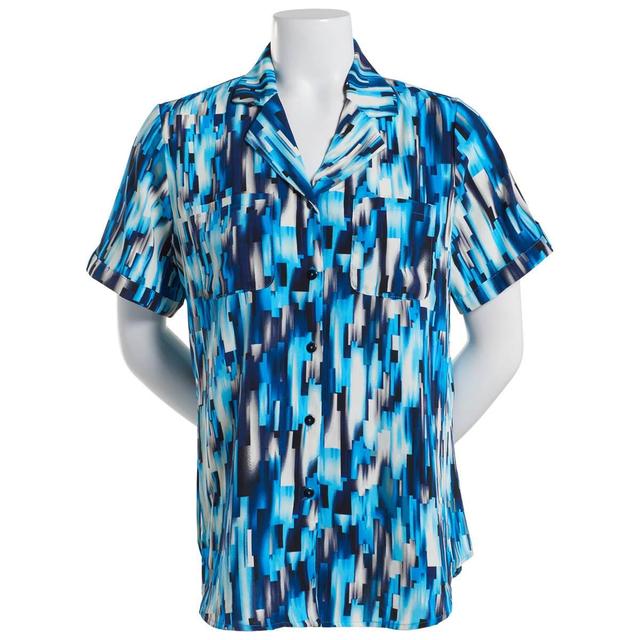 Womens Notations Short Sleeve Geo Equipment Button Down Blouse