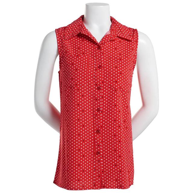 Petite Notations Sleeveless Dot Silky Casual Button Down