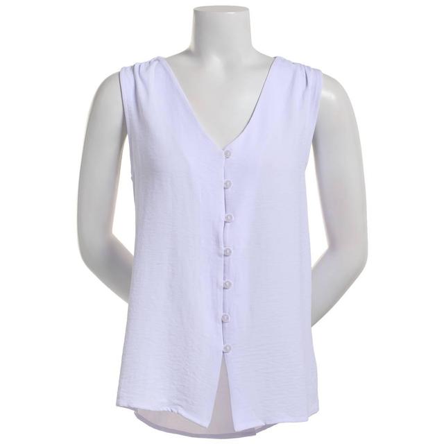 Petite Notations Sleeveless Button Front Air Flow Solid Blouse