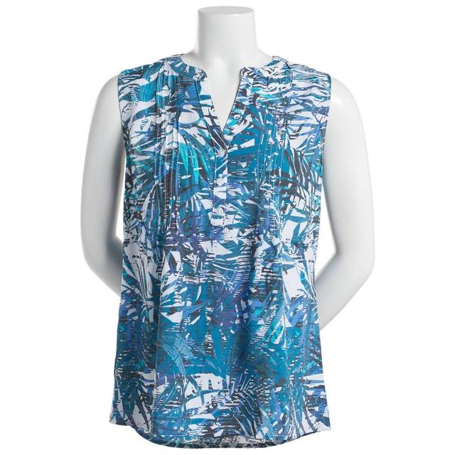 Petite Notations Sleeveless White Palm Pleat Tuwa Blouse