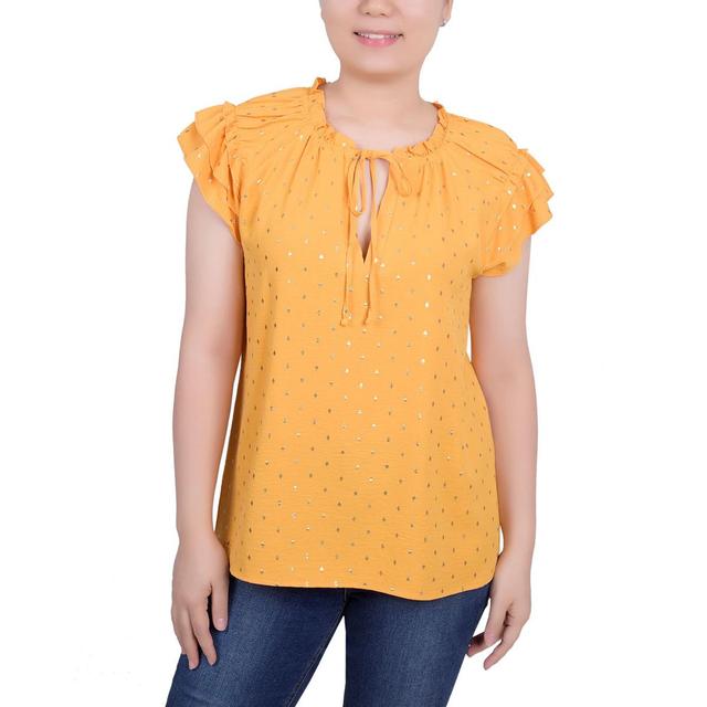 Womens NY Collection Ruffle Sleeve Tie Diamond Neck Airfow Blouse