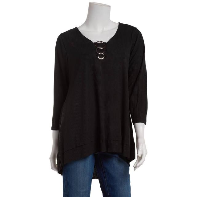 Women NY Collection 3/4 Sleeve Ring Rib Knit Blouse