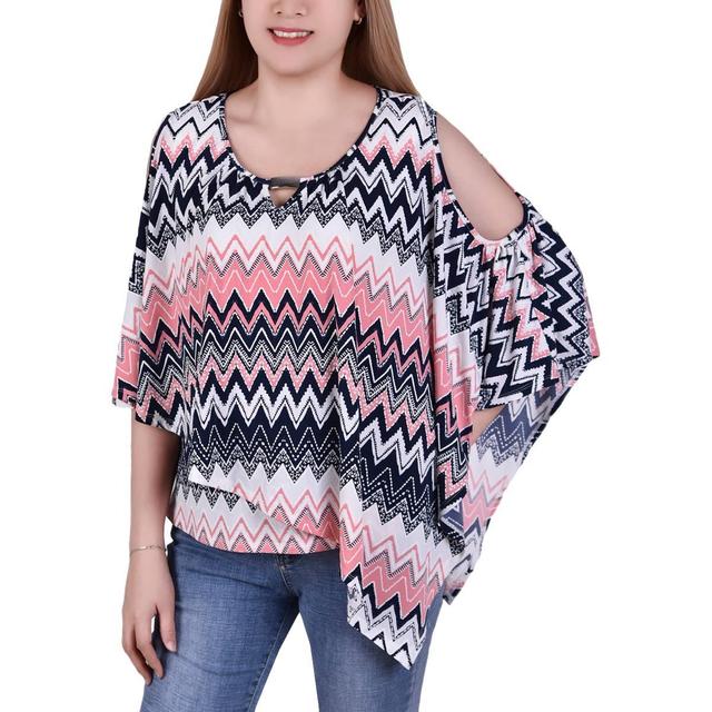 Petite Chevron Poncho Tank Top with Cold Shoulder Detail