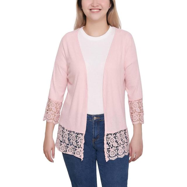 Petite Crochet Lace Cardigan with 3/4 Sleeves for Layering