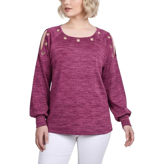 Petite NY Collection Long Sleeve Cold Shoulder Grommet Blouse