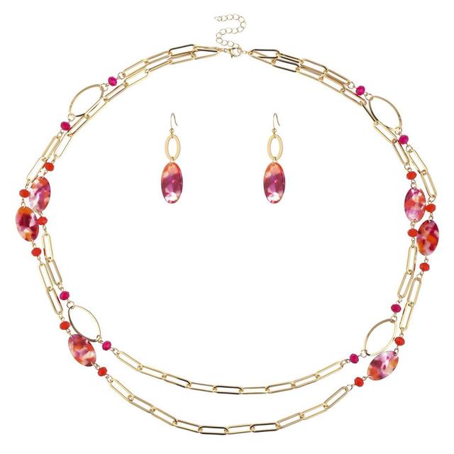 Ashley Cooper(tm) Marbled Red And Gold-Tone Beaded Layered Set