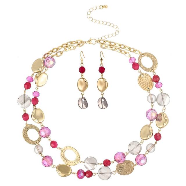 Ashley Cooper(tm) Fuchsia/Metal/Glass Bead Necklace & Earrings Set
