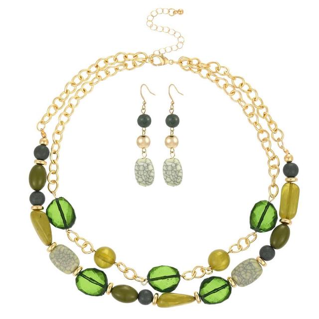 Ashley Cooper(tm) 2-Row Green Beaded Necklace & Earrings Set