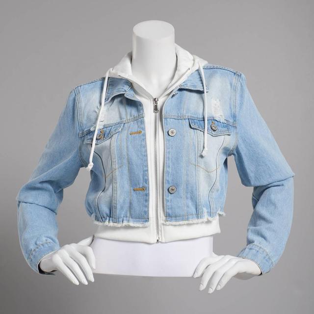 Juniors Love Tree Cropped Layered Denim 2Fer Jacket- Light Blue