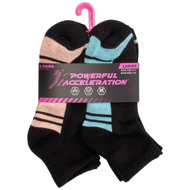 Womens Powerful Accerlation 6pk. Half Cushion Quarter Socks