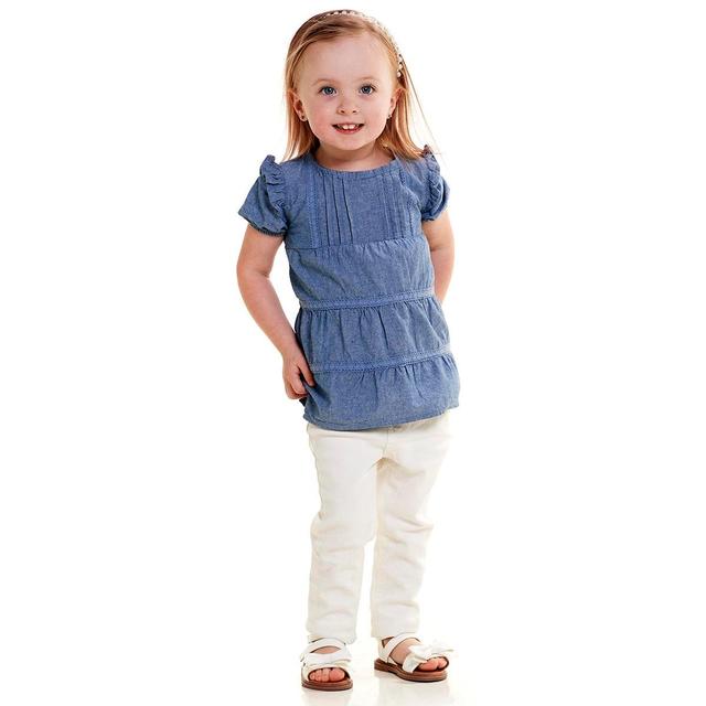 Toddler Girl 7 For All Mankind(R) Pintuck Lace Trim Top & Jeans Set
