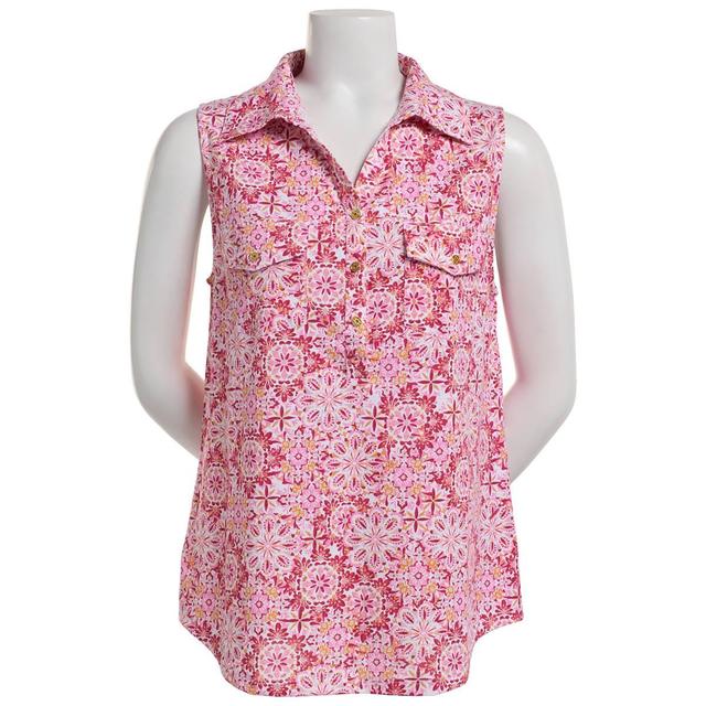 Womens Emily Daniels Sleeveless 2 Pocket Medallion Blouse