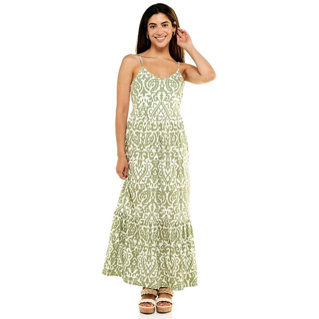 Womens Emily Daniels Sleeveless Scroll Maxi Dress-Oil Green