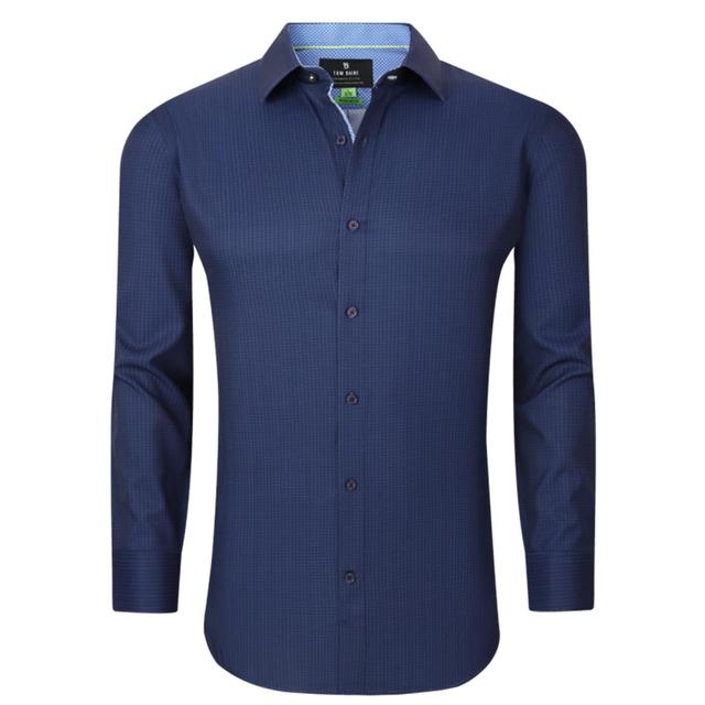 Mens Tom Baine Regular Fit Check Performance Dress Shirt - Navy