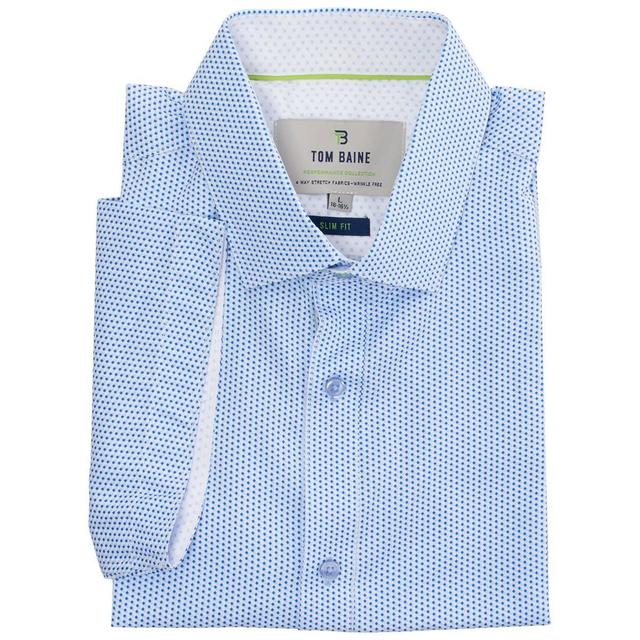 Mens Tom Baine Short Sleeve Slim Fit Dress Shirt - White/Blue