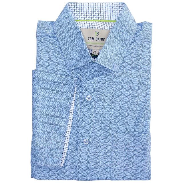 Mens Tom Baine Slim Fit Fancy Short Sleeve Dress Shirt - Blue