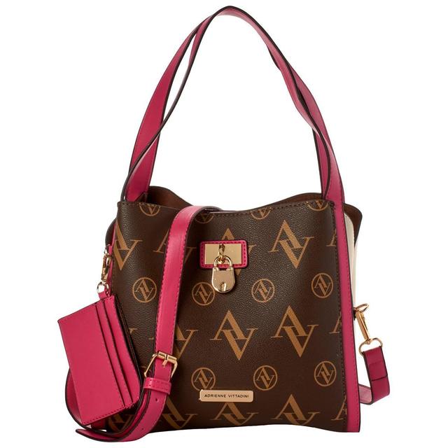 Womens Adrienne Vittadini Logo Satchel With Card Case
