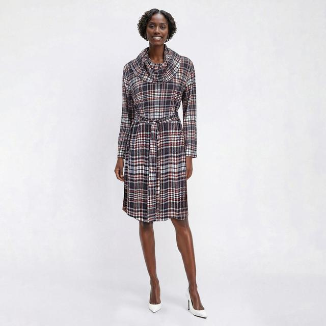 Womens Emily Daniels Long Sleeve Plaid Sweater Dress - Charcoal