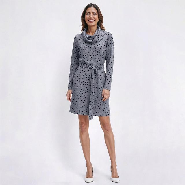 Womens Emily Daniels Long Sleeve Cowl Neck Dots Sweater Dress