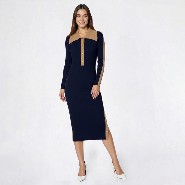 Womens Nanette Lepore Long Sleeve Color Block Sweater Dress