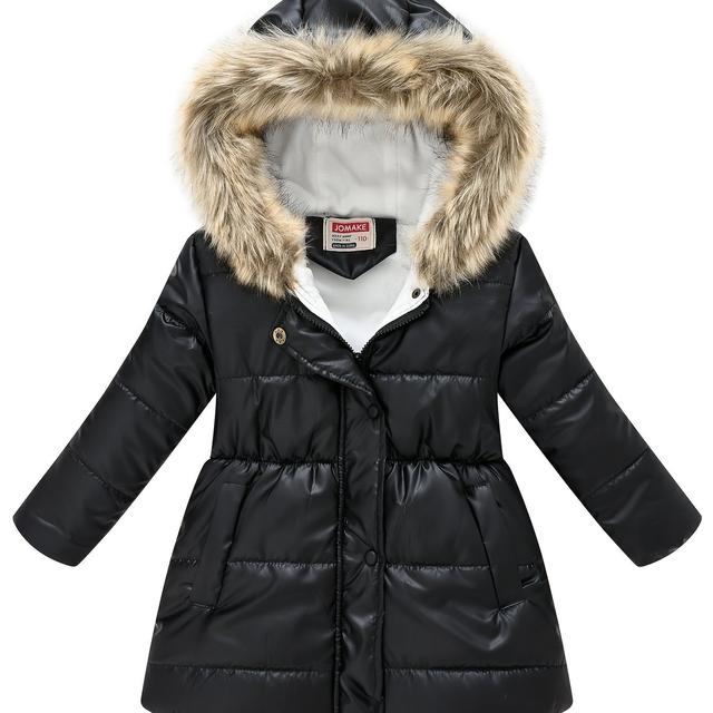 TEMU Children's Winter New Style Thickened Glossy Hooded Jacket For Boys And Girls, Mid-length